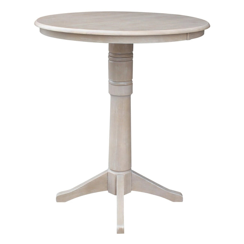 Table piédestal carrée en bois massif 36 x 36 Round Top, taupe grisé lavé