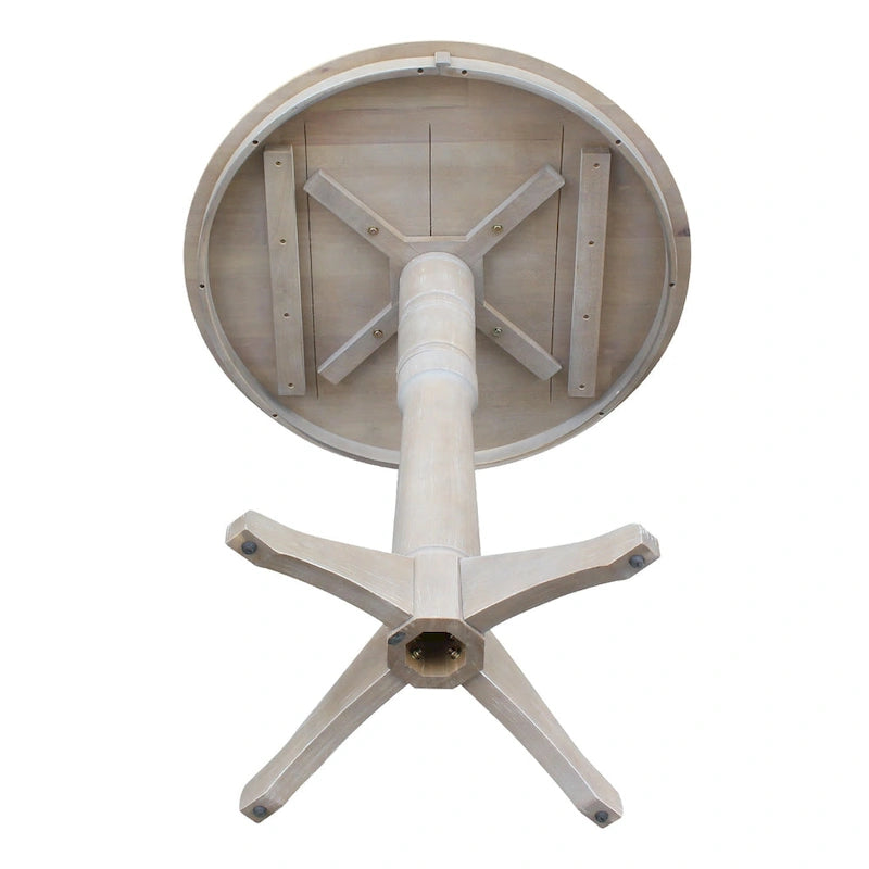 Table piédestal carrée en bois massif 36 x 36 Round Top, taupe grisé lavé