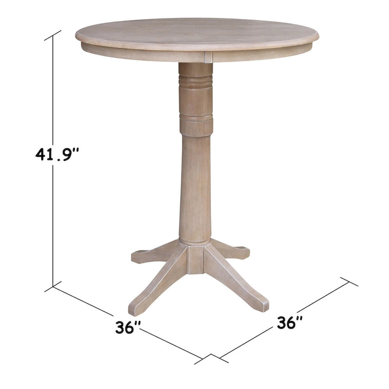 Table piédestal carrée en bois massif 36 x 36 Round Top, taupe grisé lavé