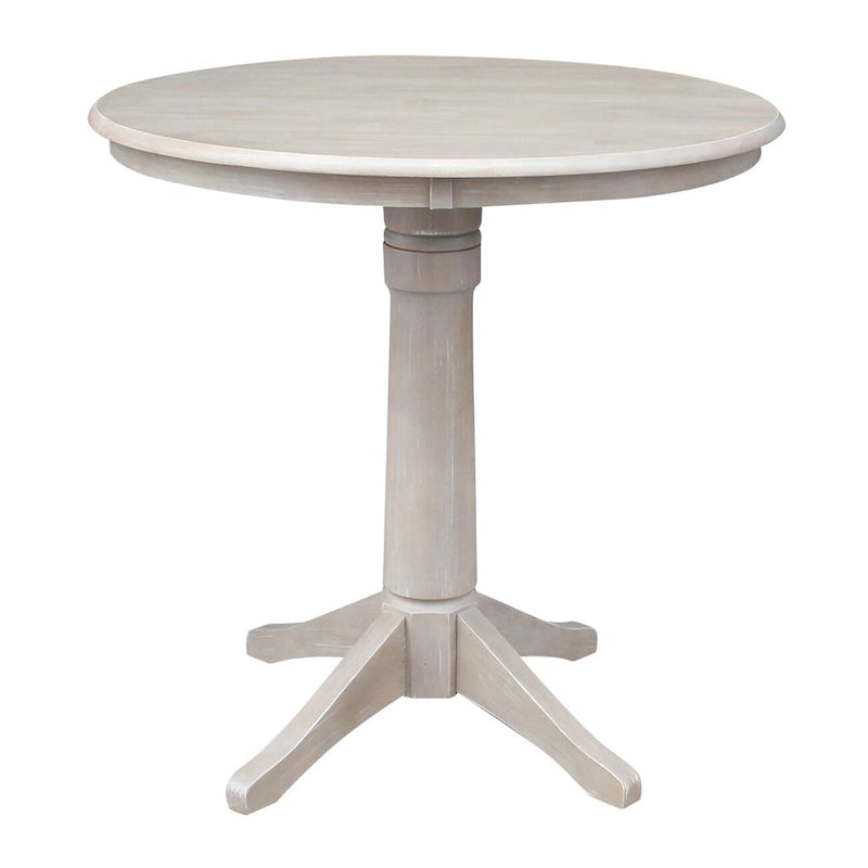 Table piédestal carrée en bois massif 36 x 36 Round Top, taupe grisé lavé