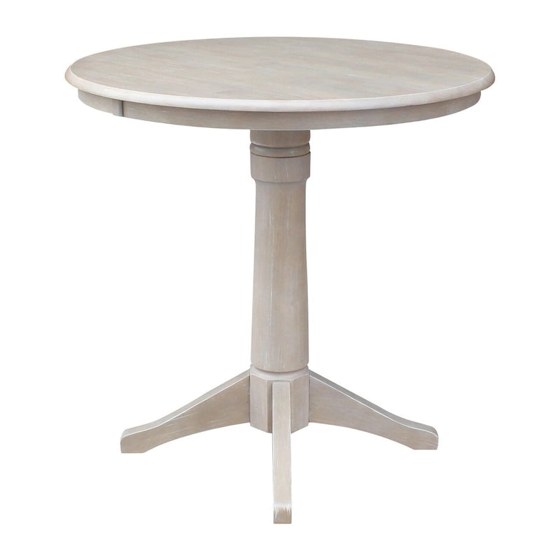 Table piédestal carrée en bois massif 36 x 36 Round Top, taupe grisé lavé