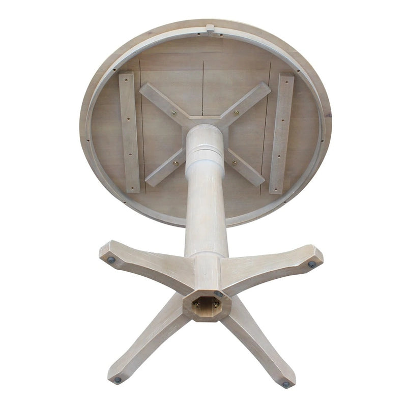 Table piédestal carrée en bois massif 36 x 36 Round Top, taupe grisé lavé