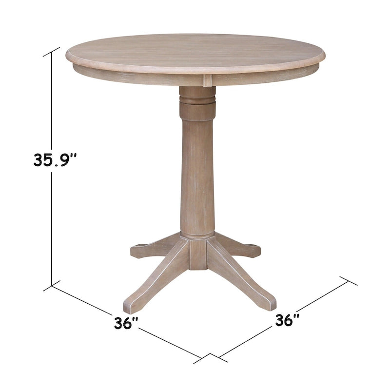 Table piédestal carrée en bois massif 36 x 36 Round Top, taupe grisé lavé