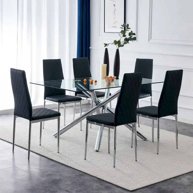 Chaise de salle à manger, chaise noire et ensemble de 6 pièces