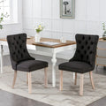 Ensemble de 2 chaises de salle à manger haut de gamme en lin touffeté contemporain, en bois massif, avec pieds en bois et clous décoratifs