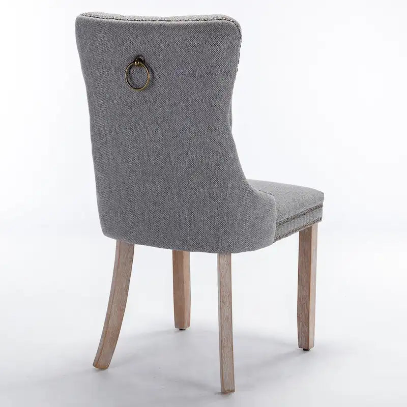 Ensemble de 2 chaises de salle à manger haut de gamme en lin touffeté contemporain, en bois massif, avec pieds en bois et clous décoratifs