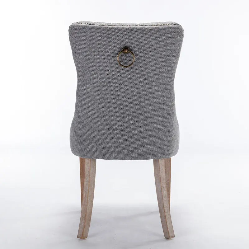Ensemble de 2 chaises de salle à manger haut de gamme en lin touffeté contemporain, en bois massif, avec pieds en bois et clous décoratifs