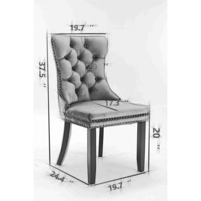 Ensemble de 2 chaises de salle à manger haut de gamme en lin touffeté contemporain, en bois massif, avec pieds en bois et clous décoratifs