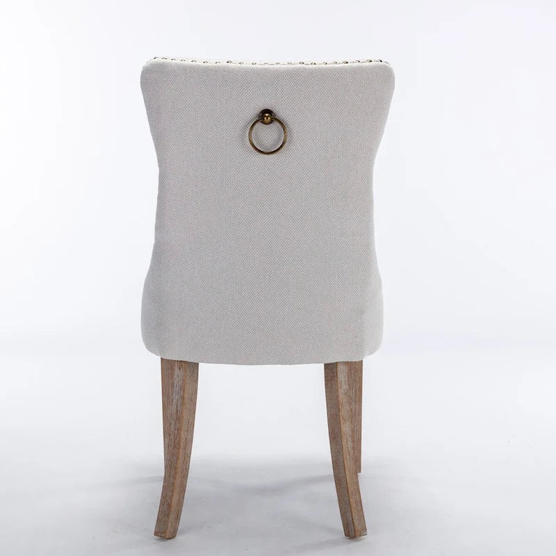 Ensemble de 2 chaises de salle à manger haut de gamme en lin touffeté contemporain, en bois massif, avec pieds en bois et clous décoratifs