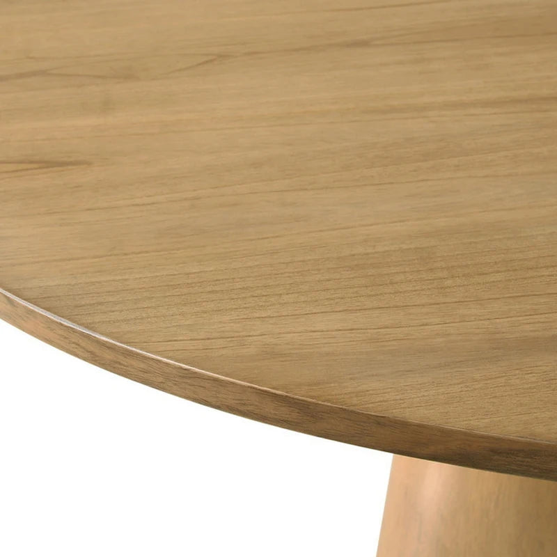 Table de salle à manger de 150 cm, plateau rond et pied central, finition marron