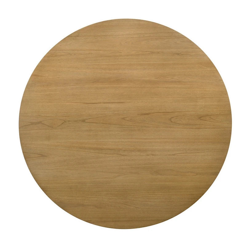 Table de salle à manger de 150 cm, plateau rond et pied central, finition marron