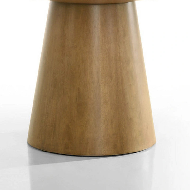 Table de salle à manger de 150 cm, plateau rond et pied central, finition marron