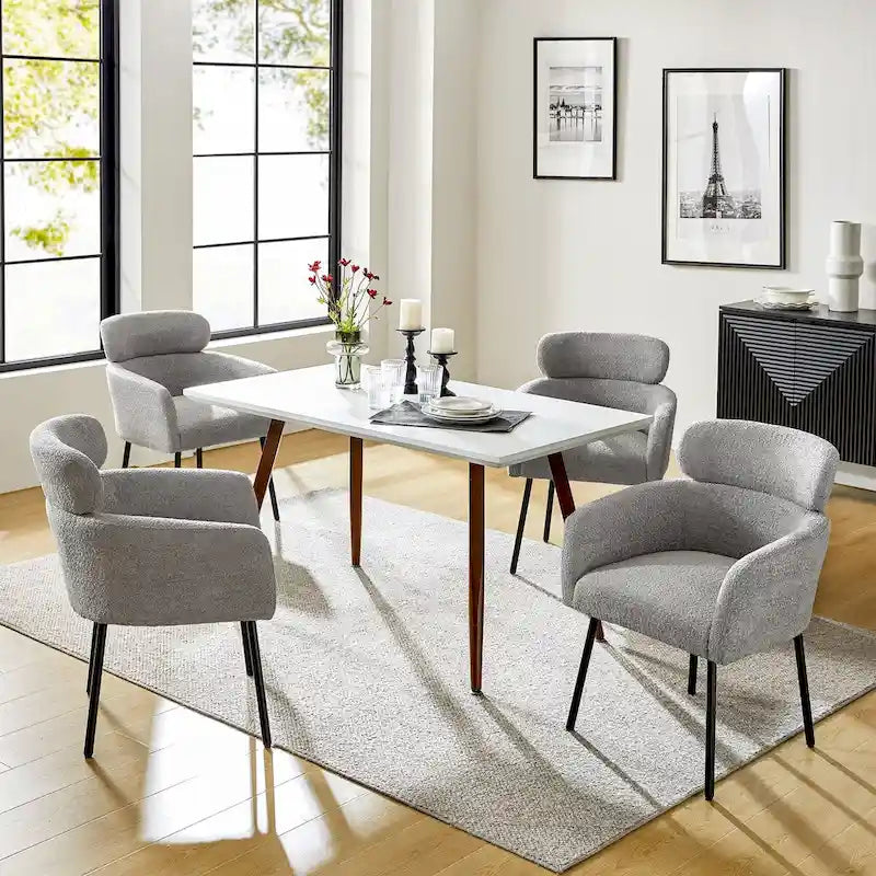 Chaise de salle à manger moderne en tissu bouclette avec pieds réglables, lot de 4, de