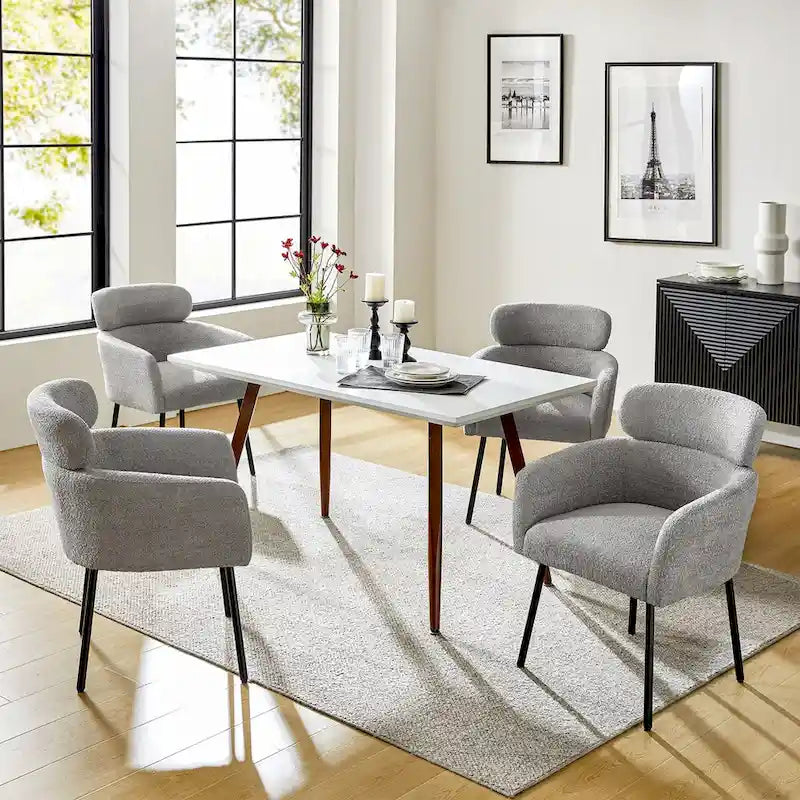 Chaise de salle à manger moderne en tissu bouclette avec pieds réglables, lot de 4, de