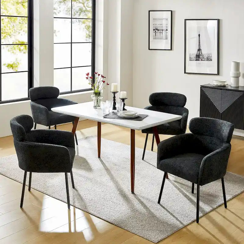 Chaise de salle à manger moderne en tissu bouclette avec pieds réglables, lot de 4, de