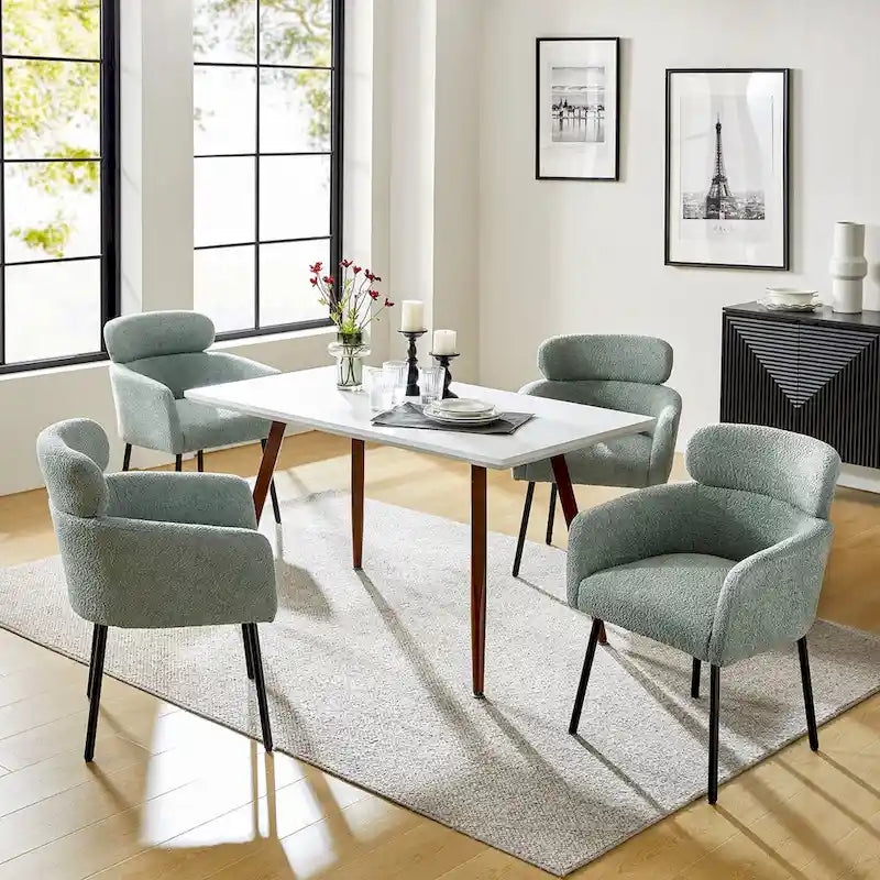 Chaise de salle à manger moderne en tissu bouclette avec pieds réglables, lot de 4, de