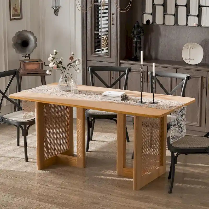 Table de salle à manger double piédestal en bois de chêne