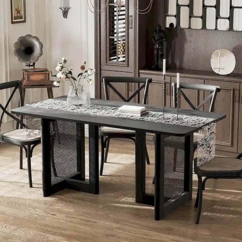 Table de salle à manger double piédestal en bois de chêne