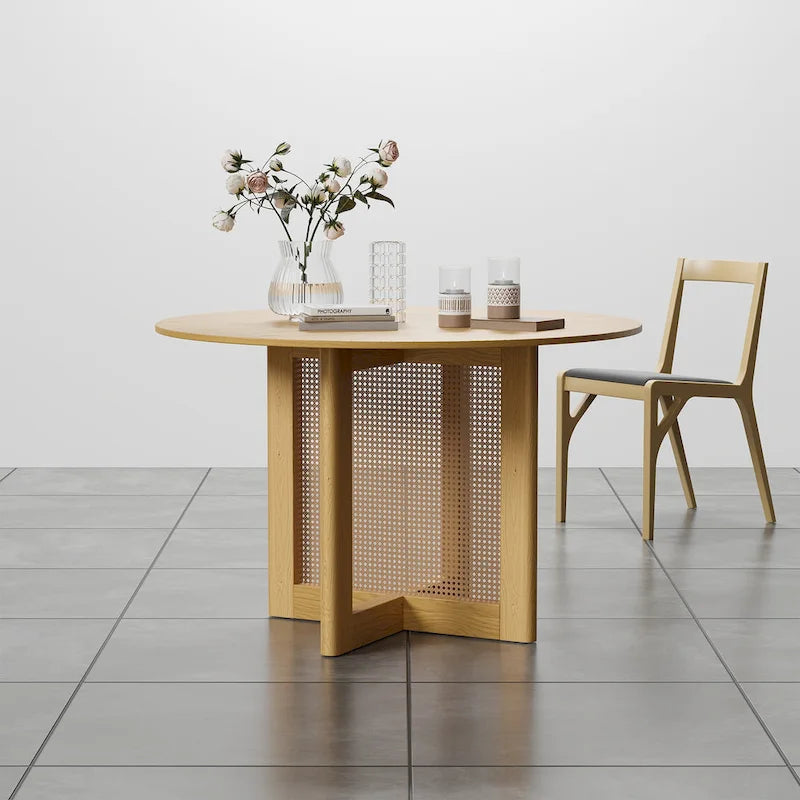 Table de salle à manger double piédestal en bois de chêne