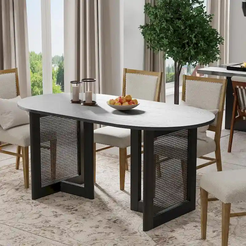 Table de salle à manger double piédestal en bois de chêne