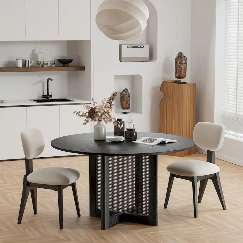 Table de salle à manger double piédestal en bois de chêne