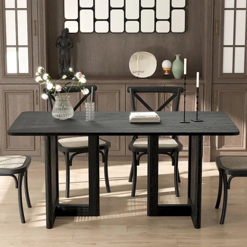 Table de salle à manger double piédestal en bois de chêne