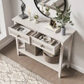 Console en rotin naturel de style bohème avec plateau élargi et 2 tiroirs