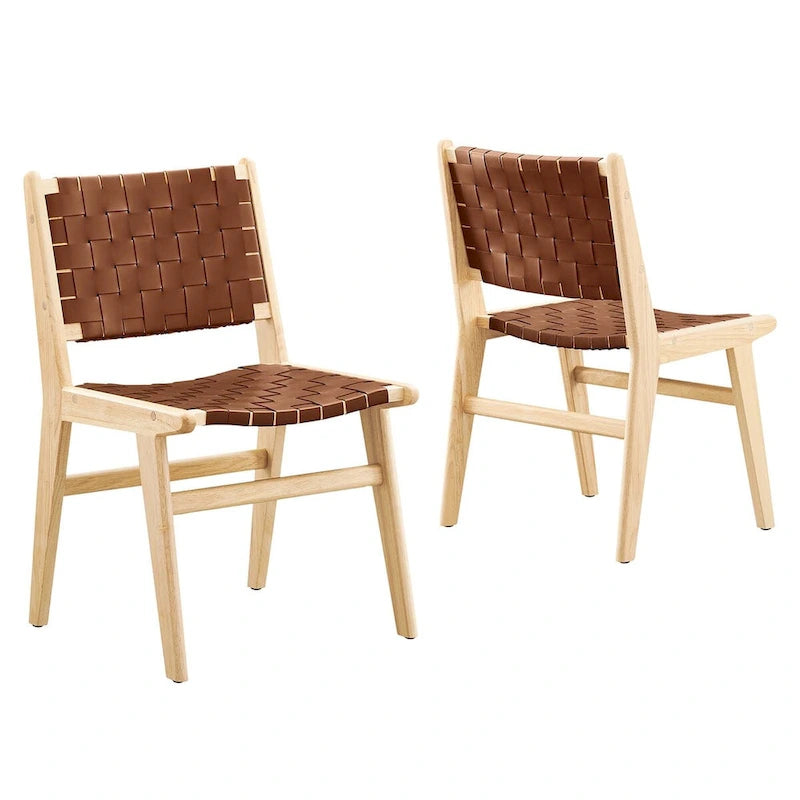 Chaise de salle à manger en bois et similicuir - Lot de 2