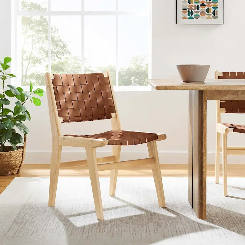 Chaise de salle à manger en bois et similicuir - Lot de 2