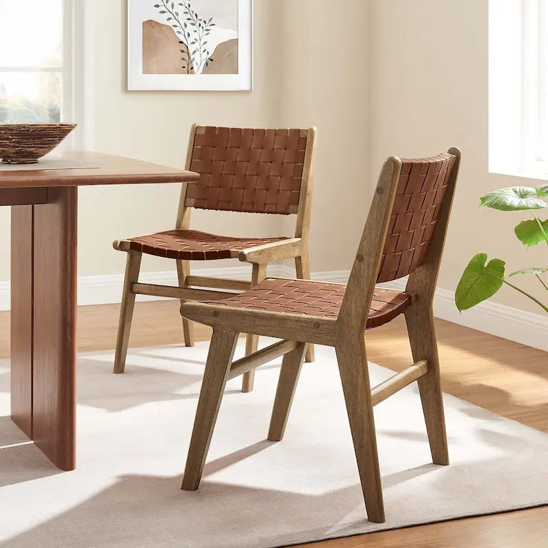 Chaise de salle à manger en bois et similicuir - Lot de 2