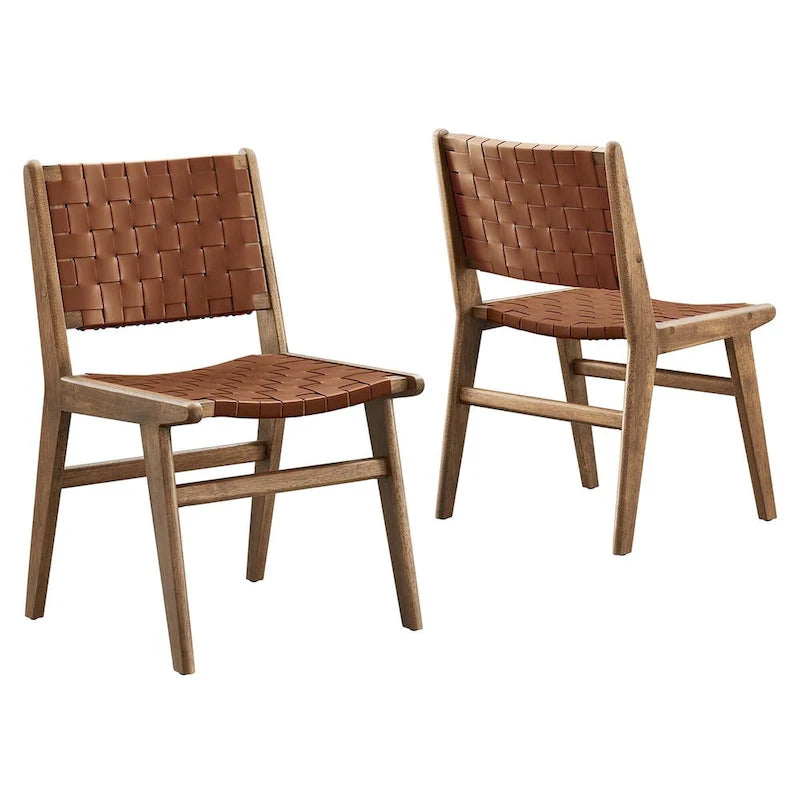 Chaise de salle à manger en bois et similicuir - Lot de 2