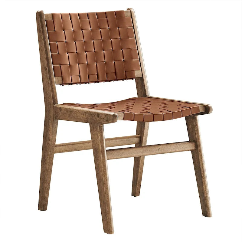 Chaise de salle à manger en bois et similicuir - Lot de 2