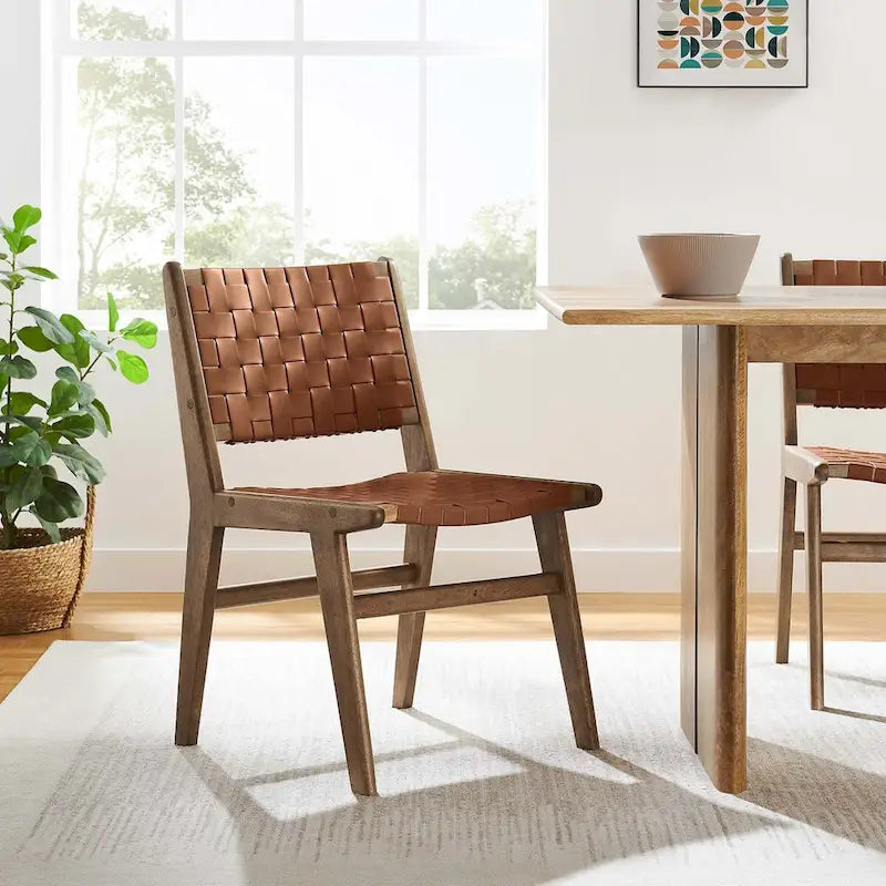Chaise de salle à manger en bois et similicuir - Lot de 2