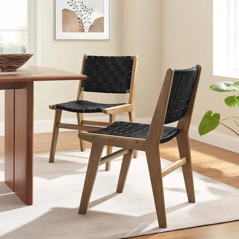 Chaise de salle à manger en bois et similicuir - Lot de 2