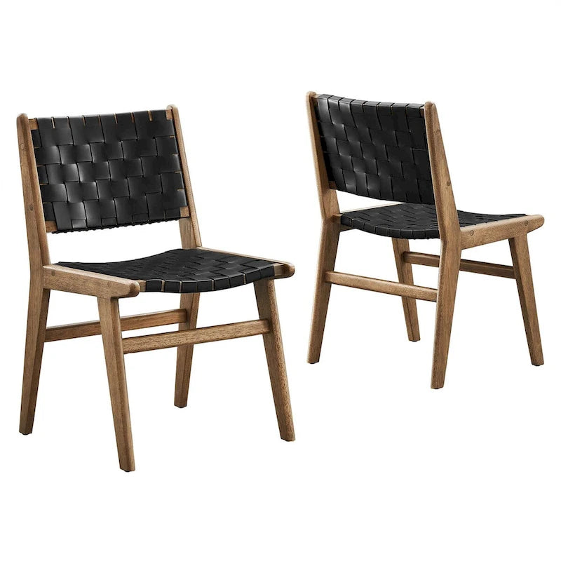 Chaise de salle à manger en bois et similicuir - Lot de 2