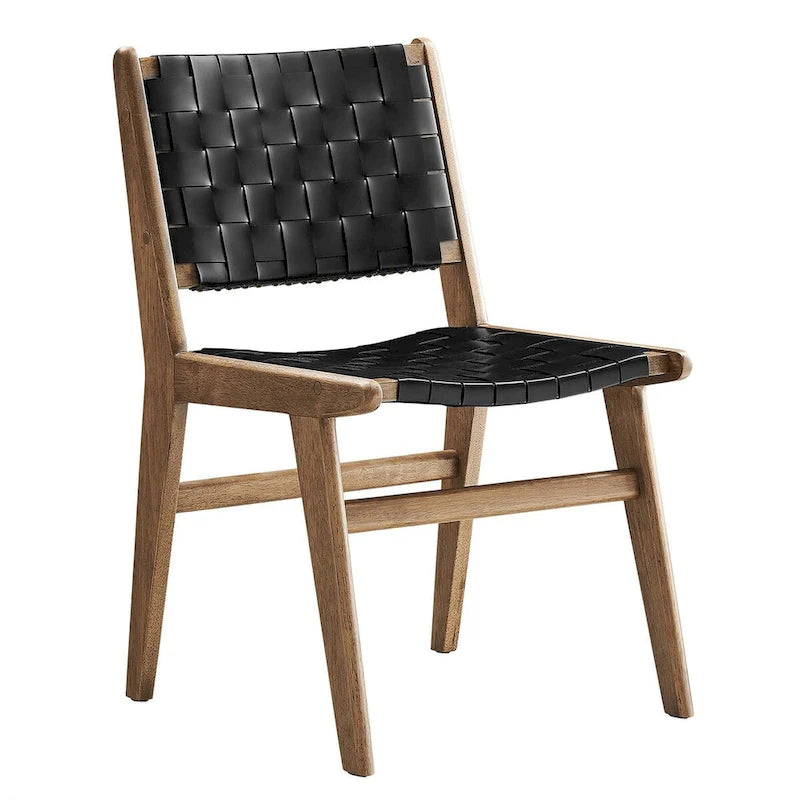 Chaise de salle à manger en bois et similicuir - Lot de 2