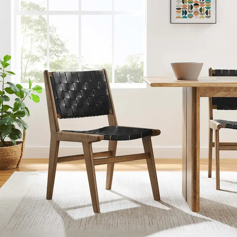 Chaise de salle à manger en bois et similicuir - Lot de 2