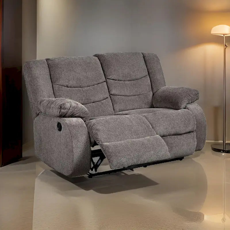 Causeuse inclinable manuelle 63 po, Rembourrée, Revêtement en chenille grise