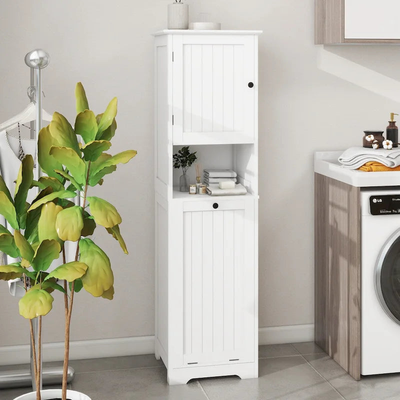 Meuble de tri de linge basculant à 1 compartiment et 1 porte - Blanc