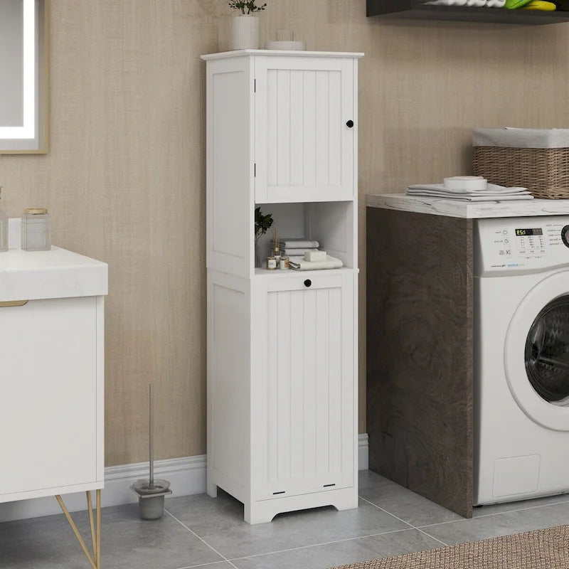 Meuble de tri de linge basculant à 1 compartiment et 1 porte - Blanc