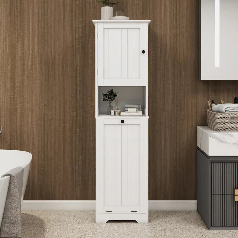 Meuble de tri de linge basculant à 1 compartiment et 1 porte - Blanc