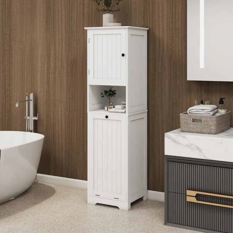 Meuble de tri de linge basculant à 1 compartiment et 1 porte - Blanc