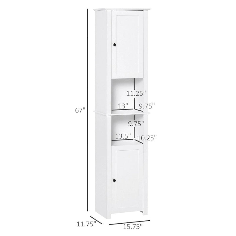 Colonne de salle de bain haute, Meuble de rangement autoportant avec étagères à 2 niveaux