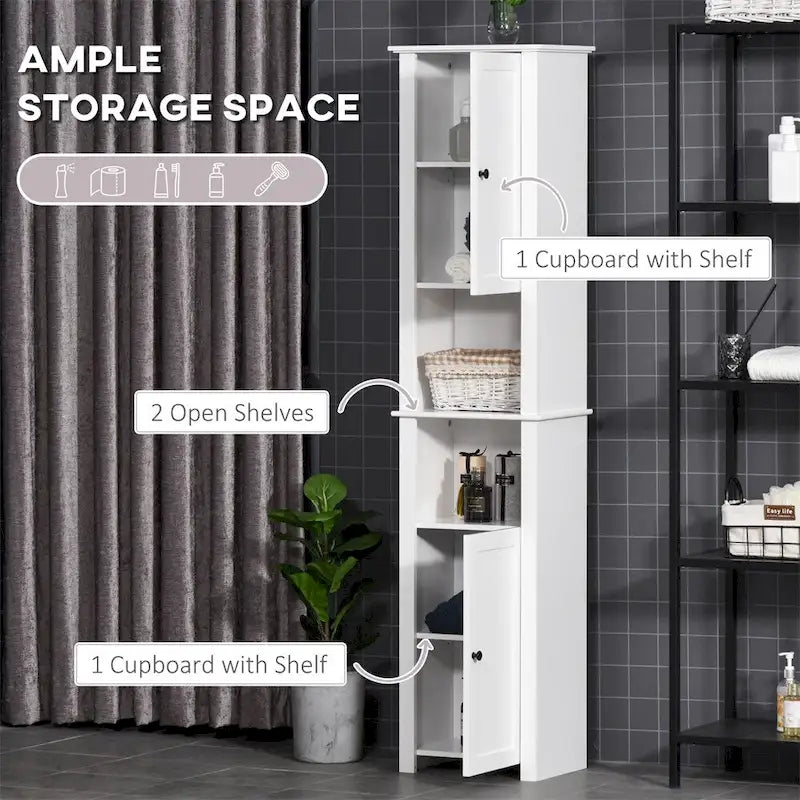 Colonne de salle de bain haute, Meuble de rangement autoportant avec étagères à 2 niveaux