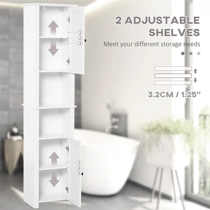 Colonne de salle de bain haute, Meuble de rangement autoportant avec étagères à 2 niveaux
