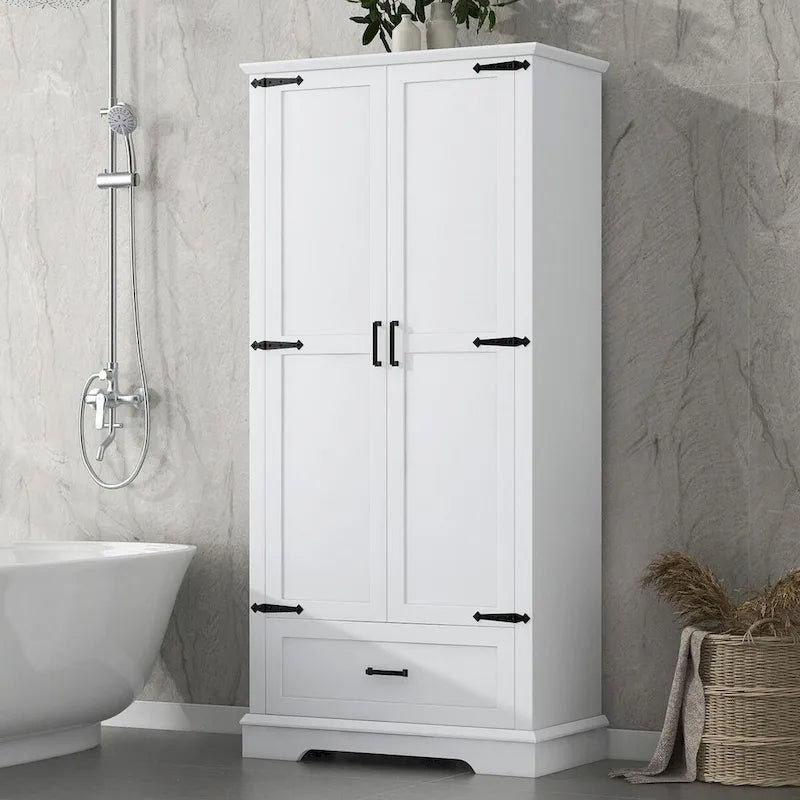 Tall Bathroom Storage Cabinet with Two Doors, One Drawer