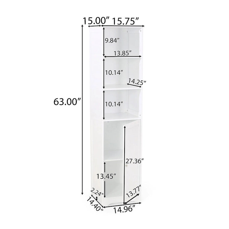 Meuble de rangement pour linge de salle de bain de 160 cm de hauteur, armoire de rangement autoportante avec 1 porte et étagères réglables, blanc
