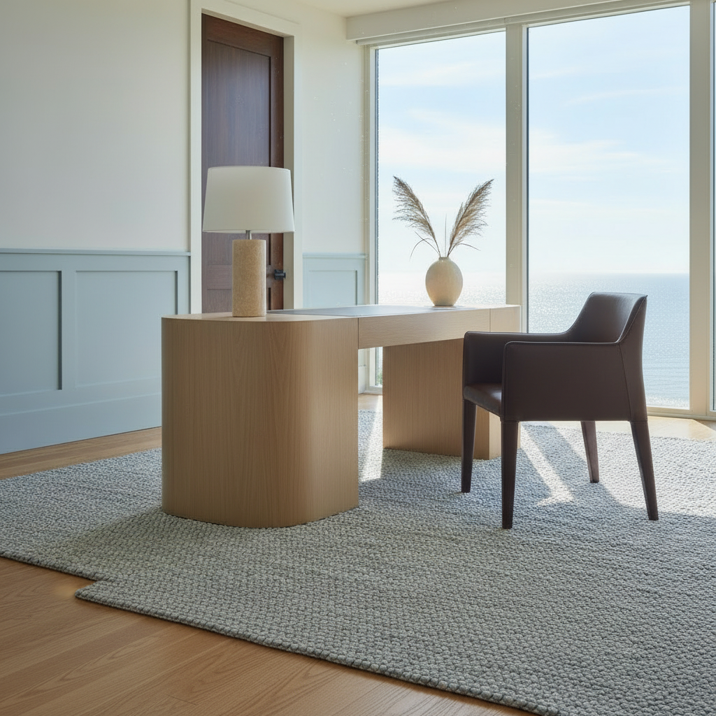 Dark Brown Leather Chair in Coastal Study Room 1:1